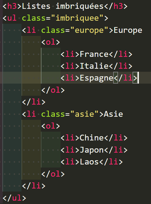 code css liste imbriquée